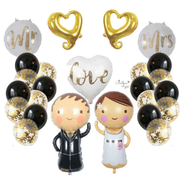 Brautpaar Ballondekor mit Herzballons in Gold für Hochzeitsfeier