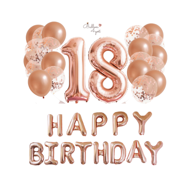 18 Geburtstag Ballon Dekor Set Rose Gold mit Happy Birthday Buchstaben