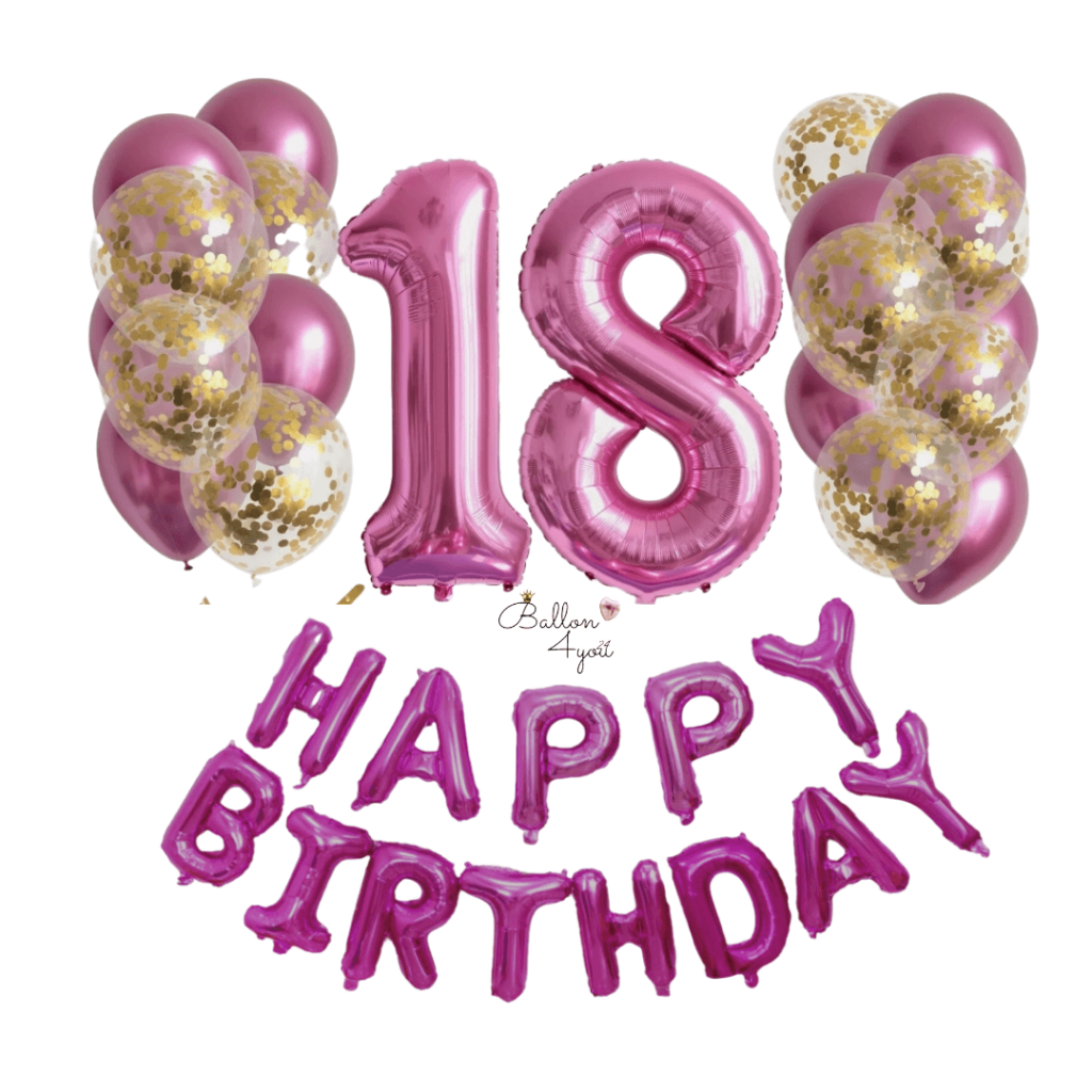 18 Geburtstag Ballondekor rosa mit Zahlen und Happy Birthday Girlande