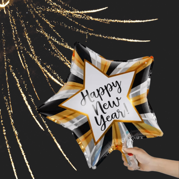 Silvester Stern Helium Ballon Happy New Year Gold Silber