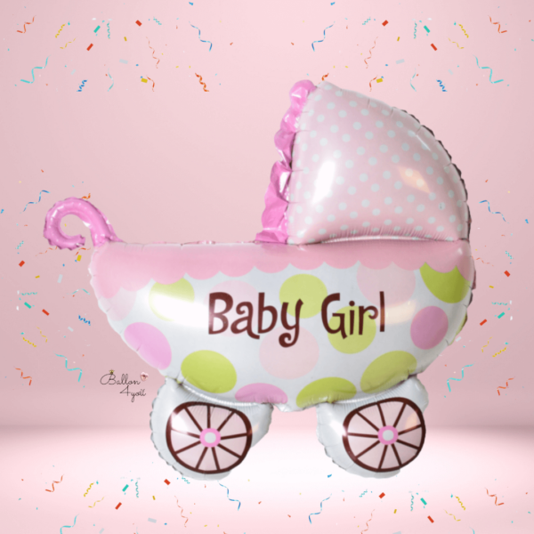 Buggy Baby Girl rosa Kinderwagen Heliumballon Folienballon Mädchen