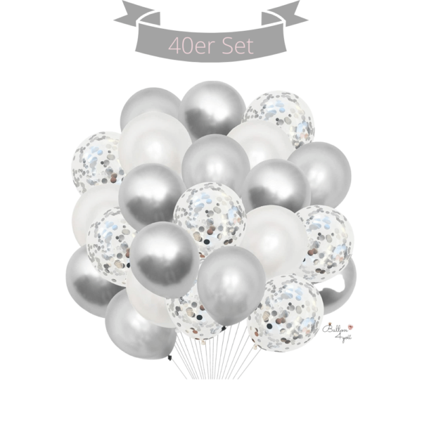 Silber Weiß Metallic Chrome Luftballons Konfetti Helium Ballons