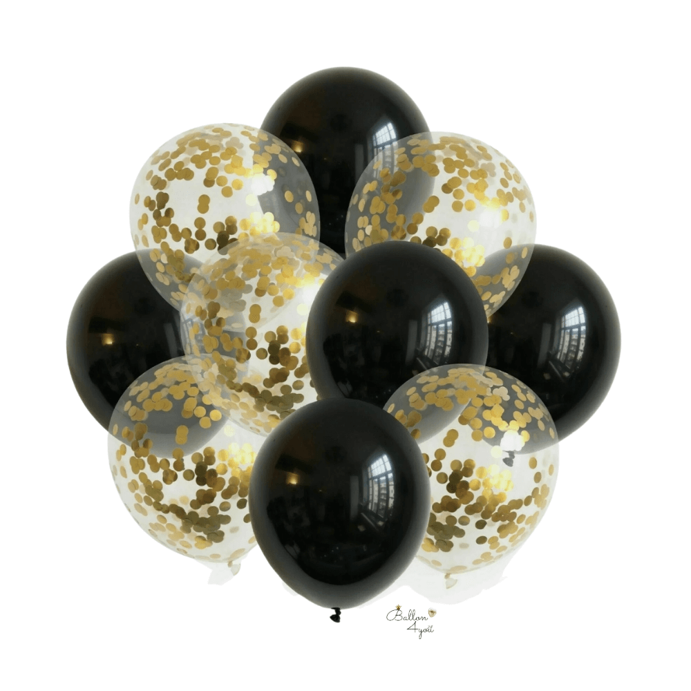 Konfetti Ballon Gold, Schwarz Helium