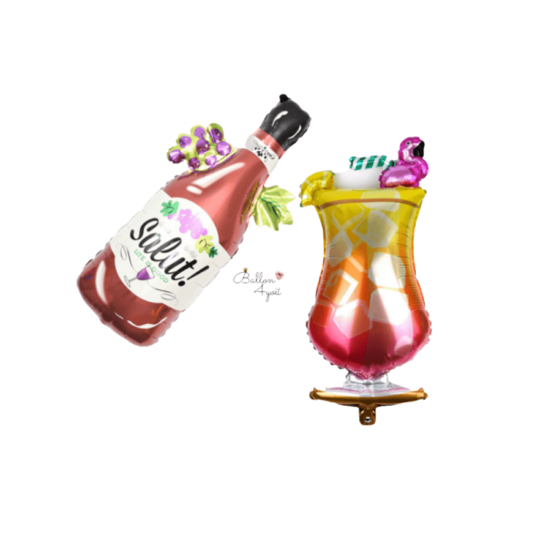Weinflasche Cocktail Glas Folienballon - 2er Set
