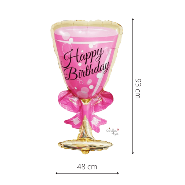 Folienballon Sekt Glas Rosa mit Happy Birthday Schriftzug