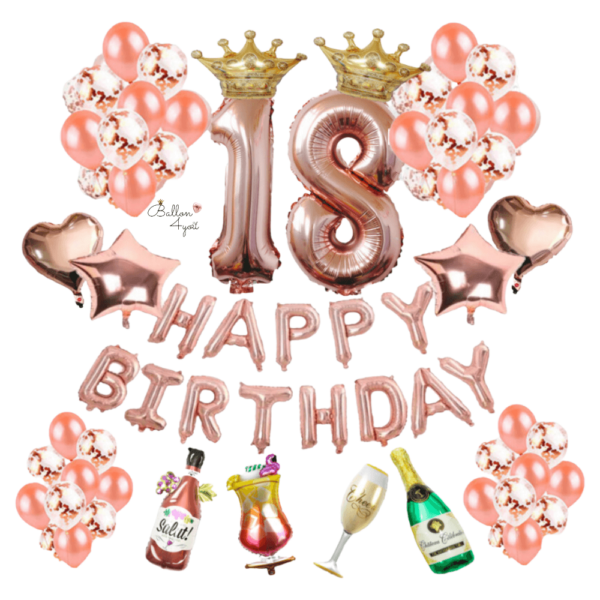 18 Geburtstag Luftballon Dekoration mit Zahlenballons Happy Birthday Buchstaben Rosegold
