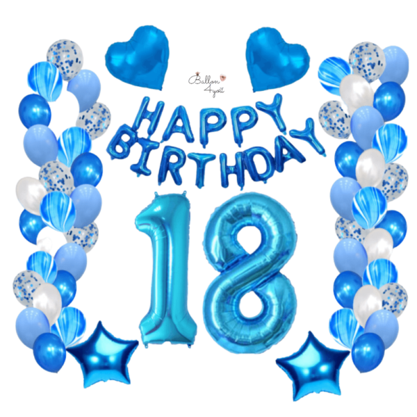 18 Geburtstag Luftballon Dekoration Blau Happy Birthday Buchstaben XXL Zahlen