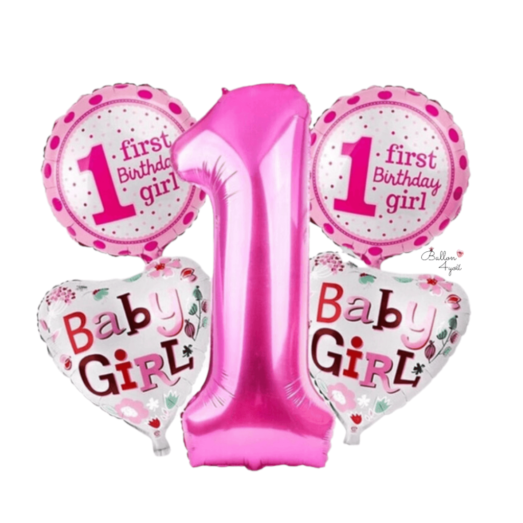 1 Geburtstag Mädchen Rosa Luftballons Zahl First Birthday Baby Girl Herzballon