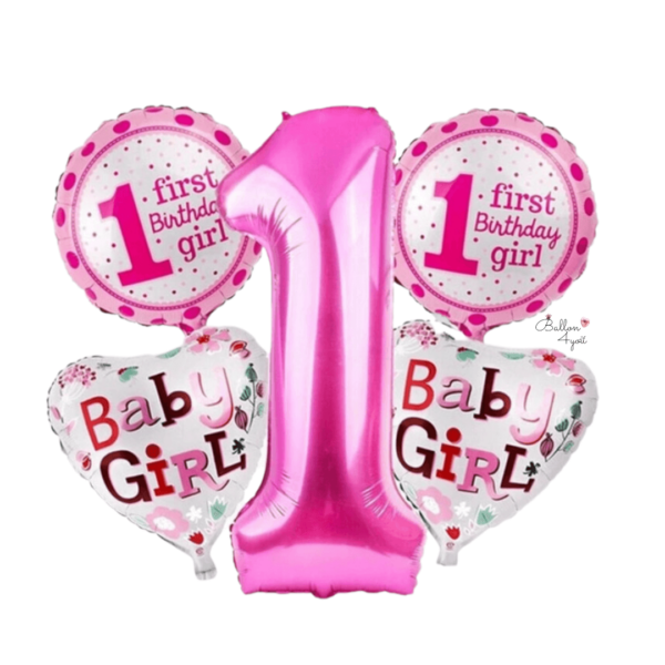 1 Geburtstag Mädchen Rosa Luftballons Zahl First Birthday Baby Girl Herzballon